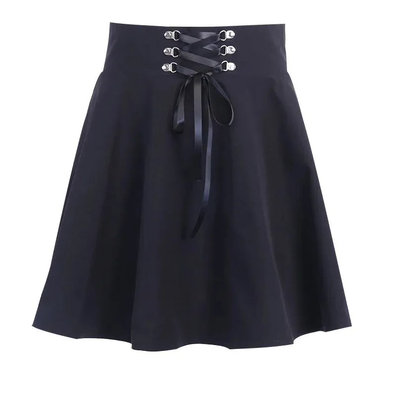 مجموعة اروين arwen&ajh group 2024  Gothic Black Skirt Japanese-Style Hipster Black  Bubble Women's Lace-up Back Zip  Girl's Pleated Mini Skirt