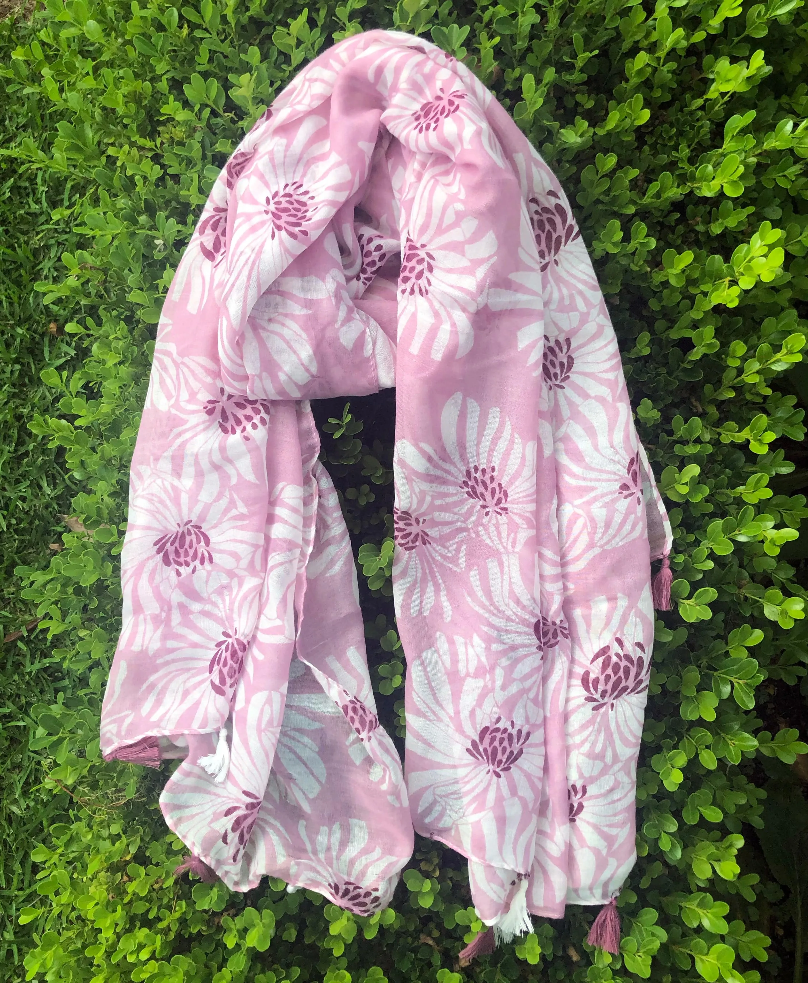 💗 Floral Scarf - Tassels - Pink Purple