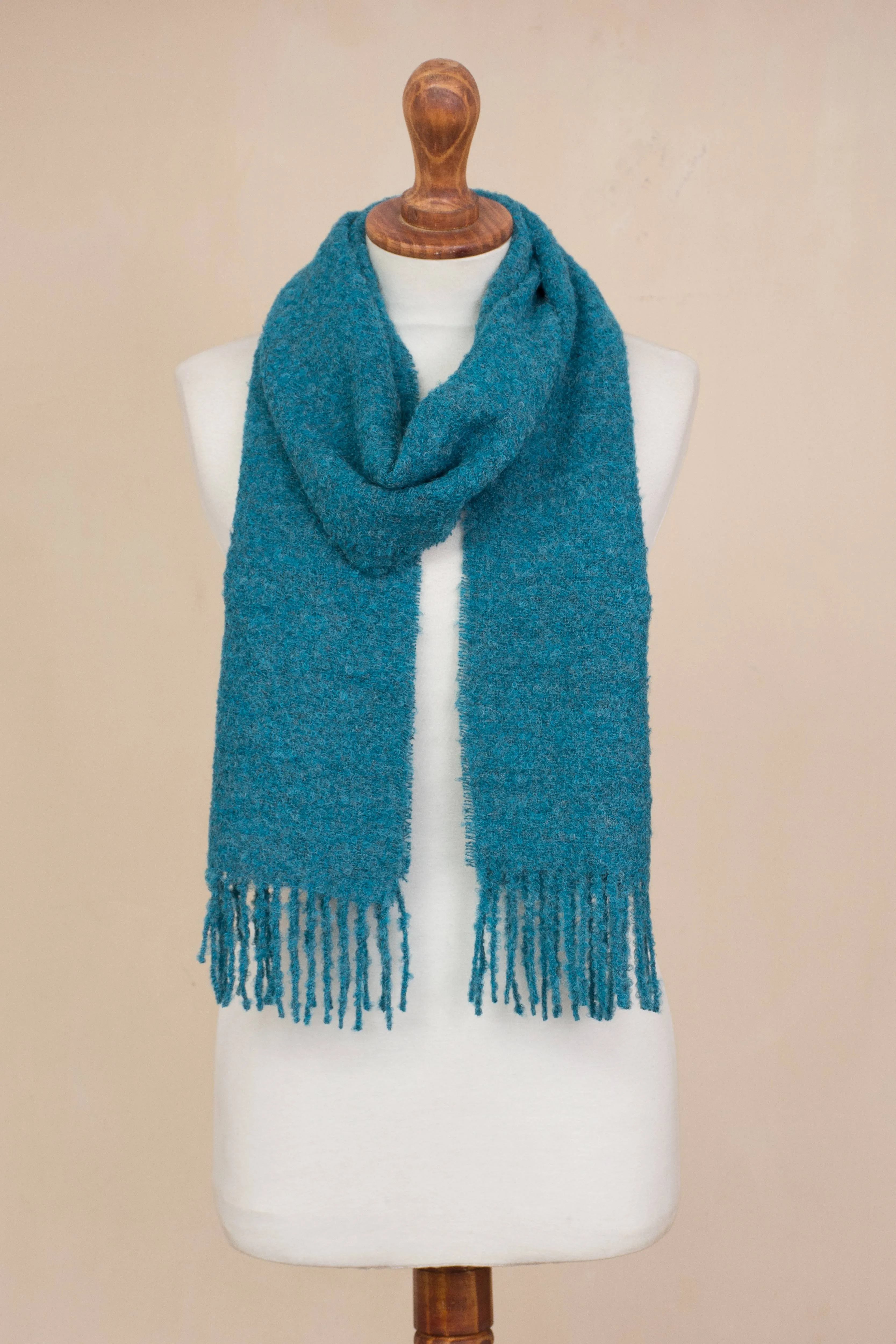 100% Alpaca Wrap Scarf in Solid Teal from Peru - Andean Delight in Teal | NOVICA