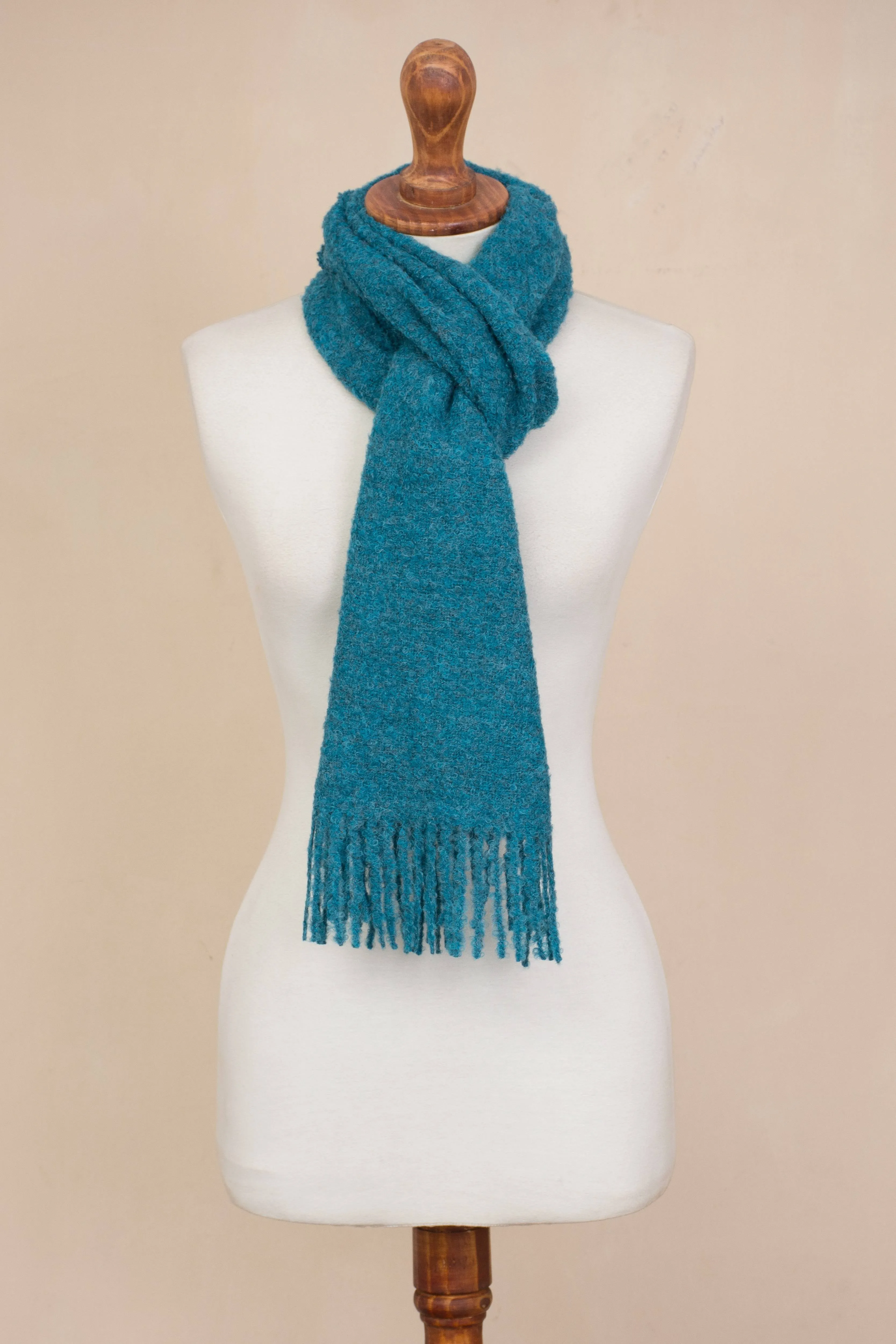 100% Alpaca Wrap Scarf in Solid Teal from Peru - Andean Delight in Teal | NOVICA