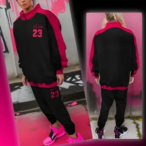 ^23^ (BLACK-HOT PINK) (REMIX) JOGGER TRACK SUITS (CUT & SEW) (UNISEX)