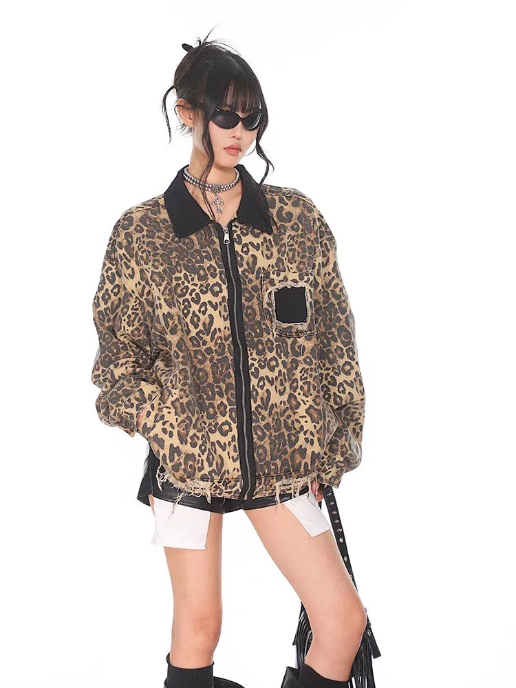 【24s Sep.】Leopard Print Retro High Street POLO Collar Jacket