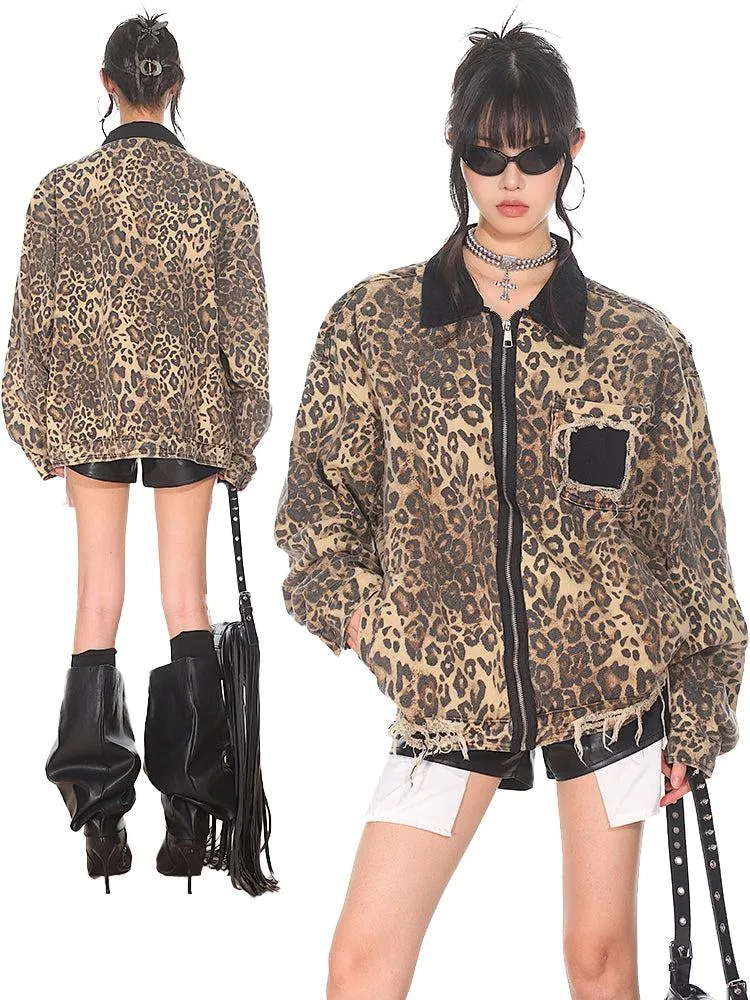 【24s Sep.】Leopard Print Retro High Street POLO Collar Jacket