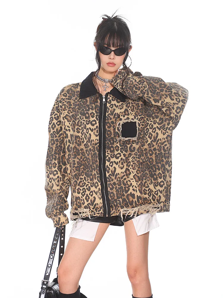 【24s Sep.】Leopard Print Retro High Street POLO Collar Jacket