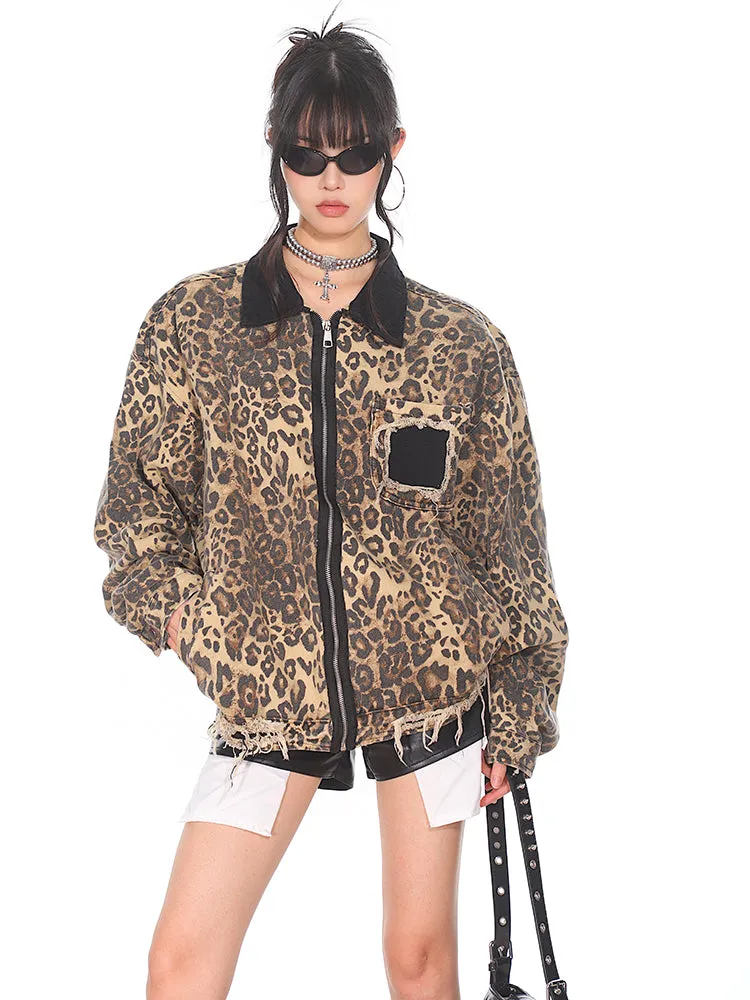 【24s Sep.】Leopard Print Retro High Street POLO Collar Jacket