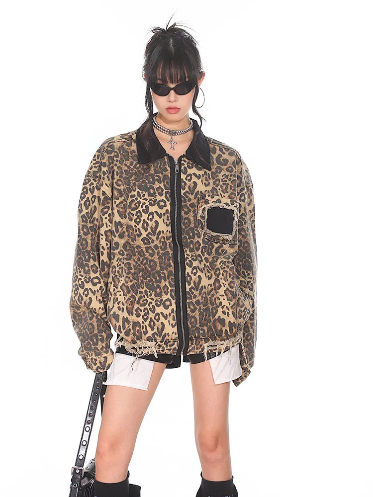 【24s Sep.】Leopard Print Retro High Street POLO Collar Jacket