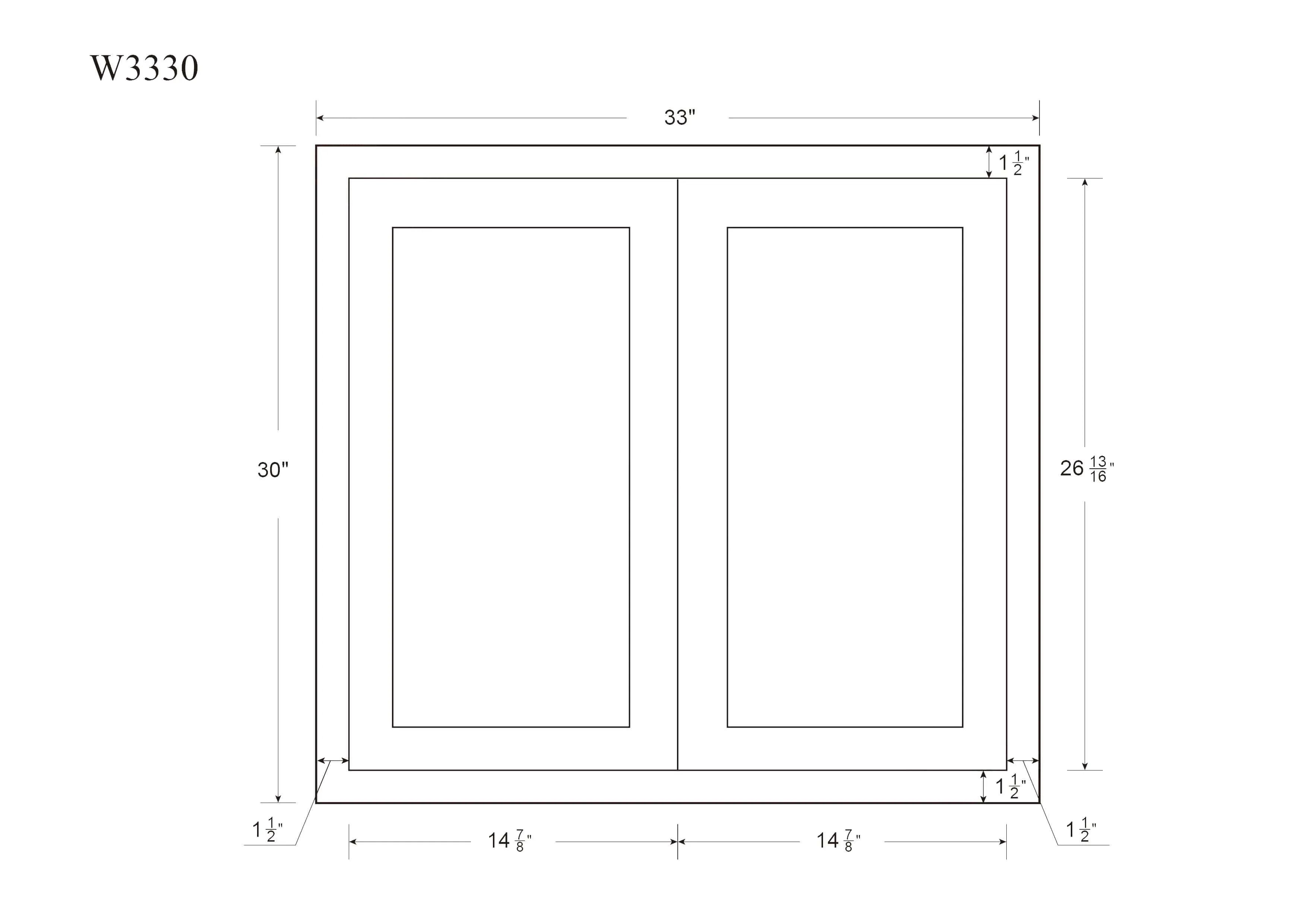 42" Tall Elegant Oak Craftsman Shaker 1-1/4" Overlay Wall Cabinet - Double Door 24", 27", 30", 33" & 36"