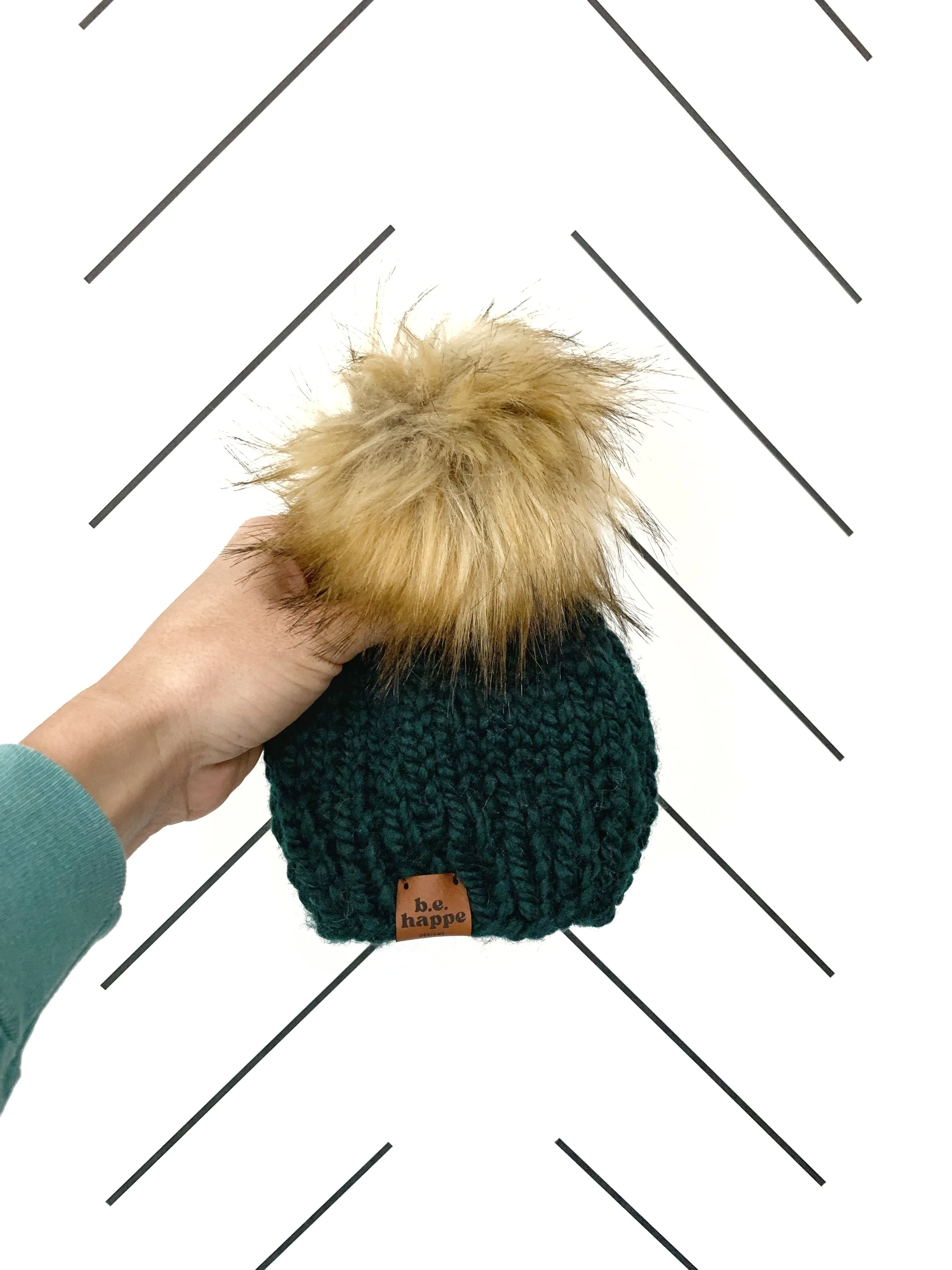 Adult Solid Knit Pom Hat | Dark Green