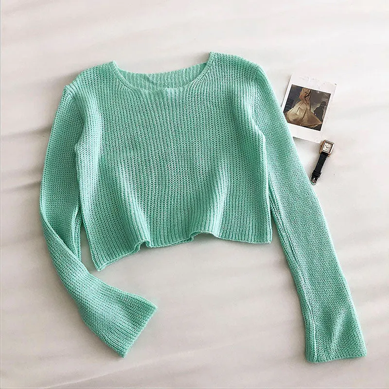 Age reducing candy color sweater casual slim long sleeve bottomed top  6490