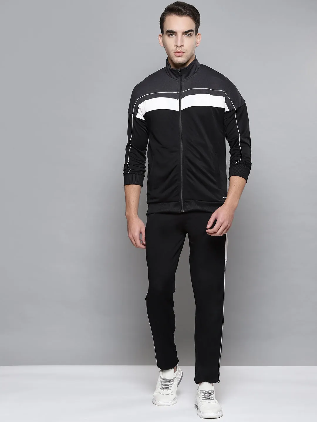 Alcis Men Charcoal Grey White Colourblocked Tracksuits