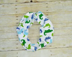 alligator infinity scarf, blue and green scarf, soft baby scarf, trendy baby scarf, unisex baby scarf, mini infinity scarf, child loop scarf