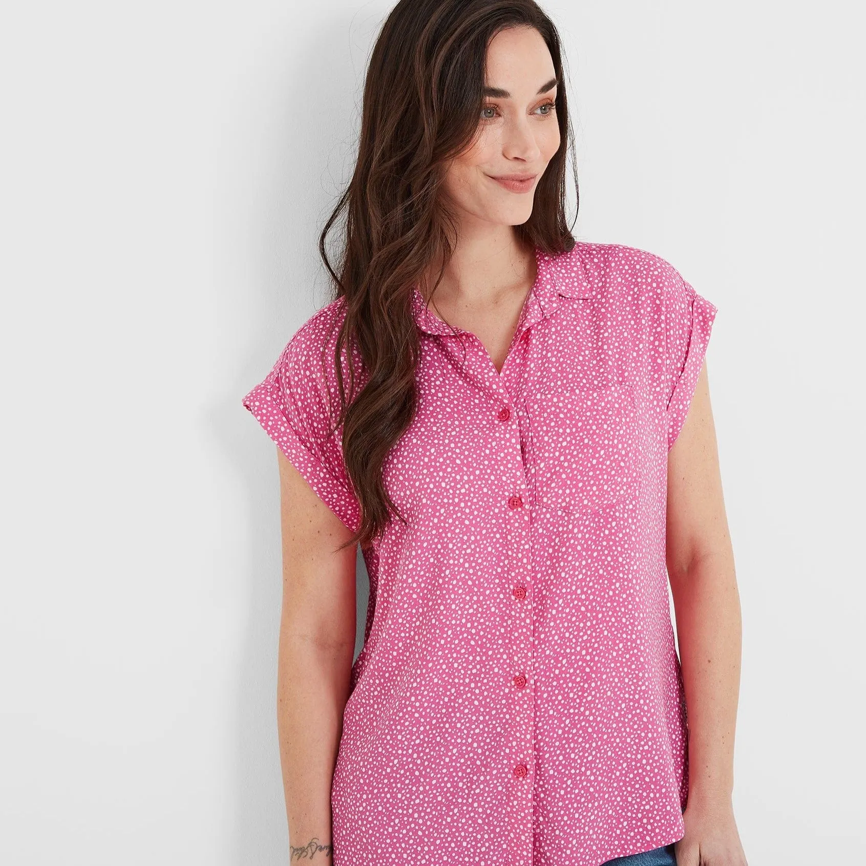 Alston Womens Shoer Short Sleeve Shirt - Bubblegum Pink Pebble Print