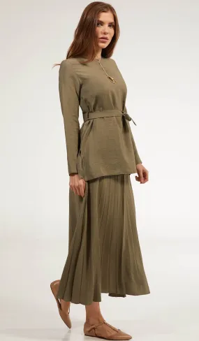 Amani Softly Pleated Long Skirt - Sage - FINAL SALE