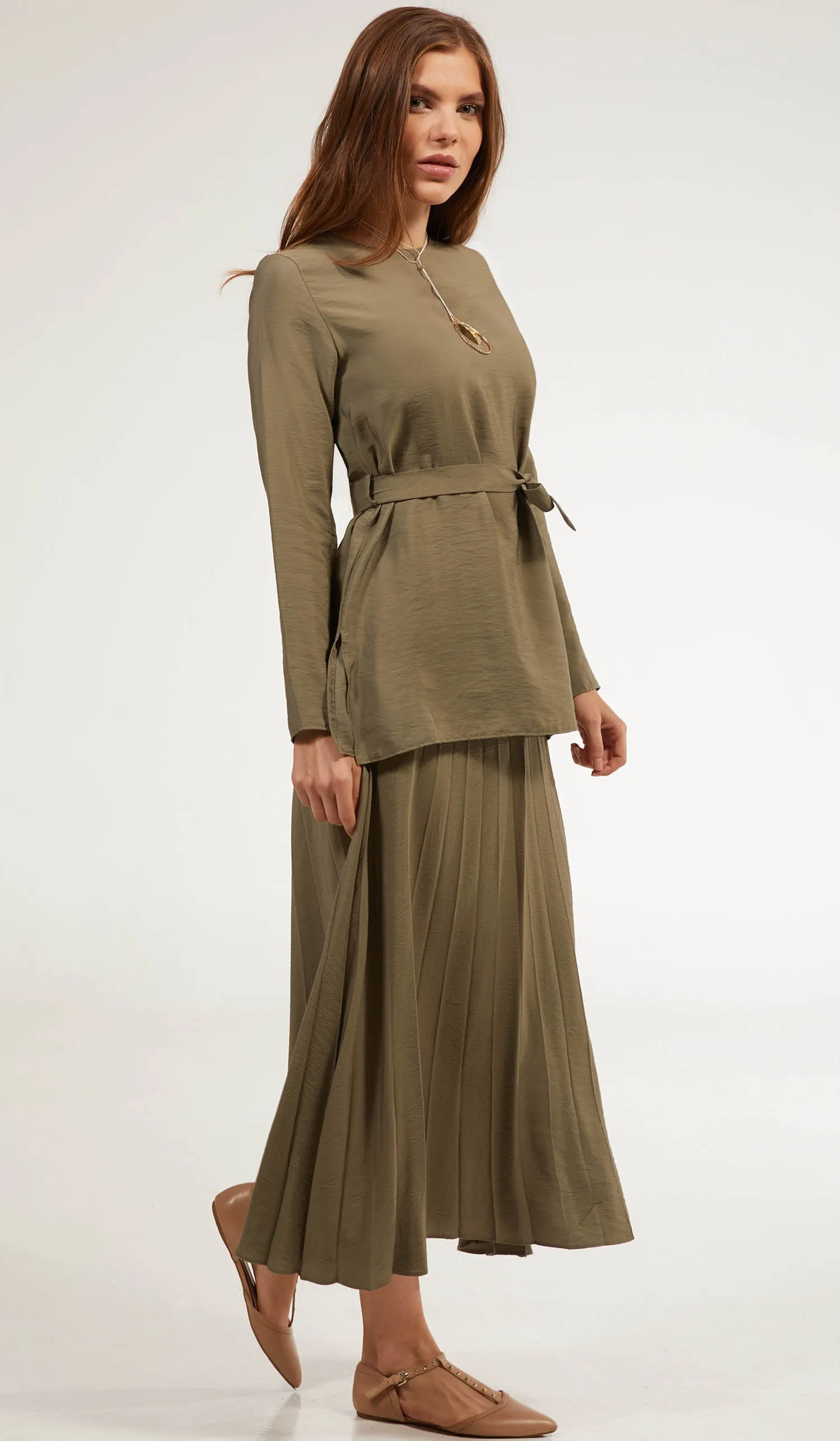 Amani Softly Pleated Long Skirt - Sage - FINAL SALE