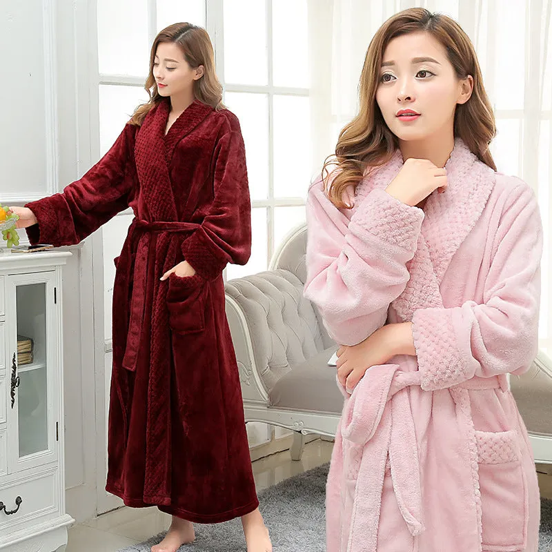 Autumn and Winter Nightgown Couples Thickened Flannel Pyjamas Warm Bathrobe