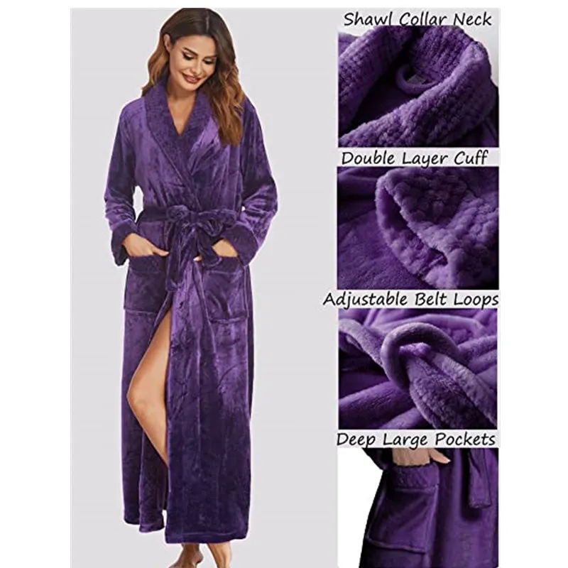 Autumn and Winter Nightgown Couples Thickened Flannel Pyjamas Warm Bathrobe