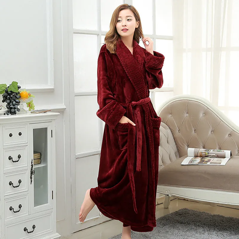 Autumn and Winter Nightgown Couples Thickened Flannel Pyjamas Warm Bathrobe