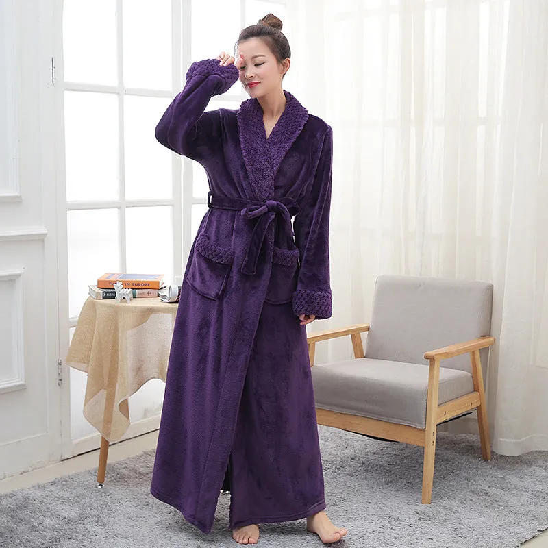 Autumn and Winter Nightgown Couples Thickened Flannel Pyjamas Warm Bathrobe