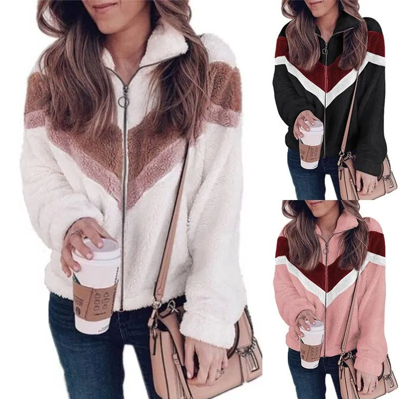 Autumn And Winter Plush Sweater Zipper Cardigan Contrast Coat