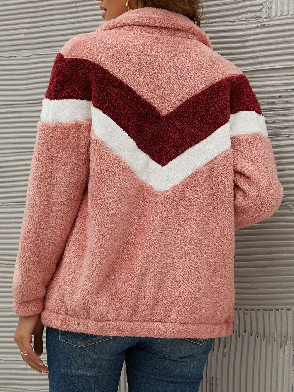 Autumn And Winter Plush Sweater Zipper Cardigan Contrast Coat