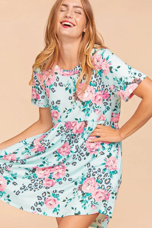 BABYDOLL FIT AND FLARE ANIMAL & FLORAL DRESS