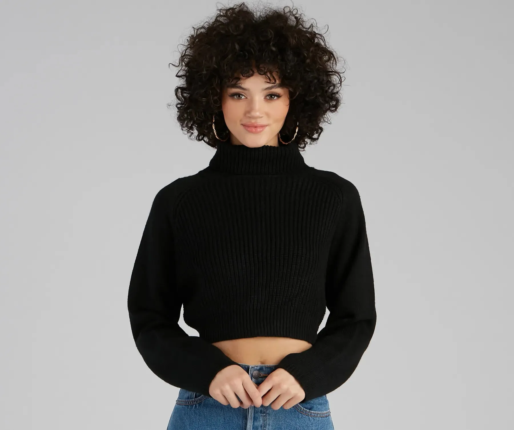 Basic Ribbed Knit Turtle Neck Sweater