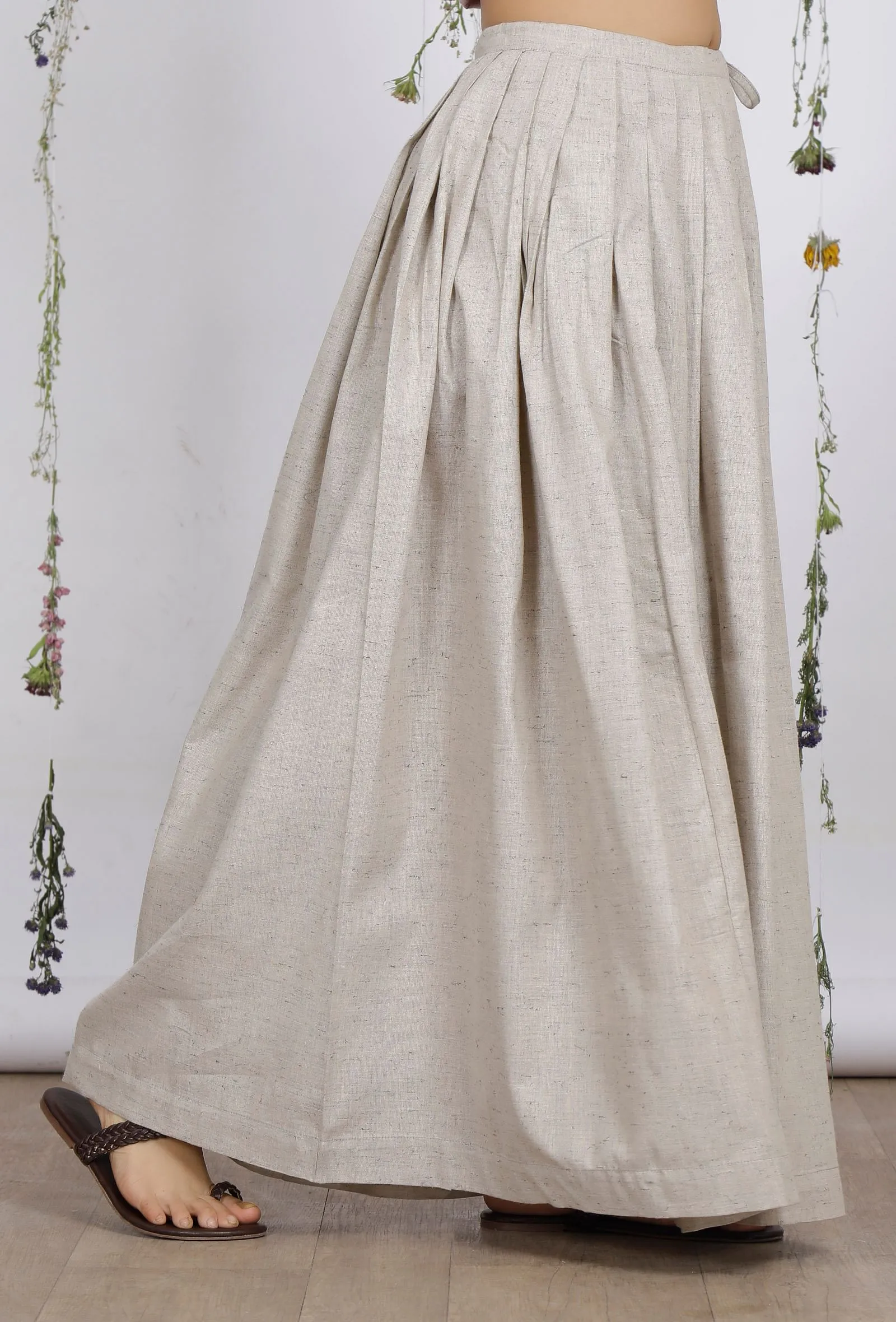 Beige Cotton Khaadi Pleated Skirt