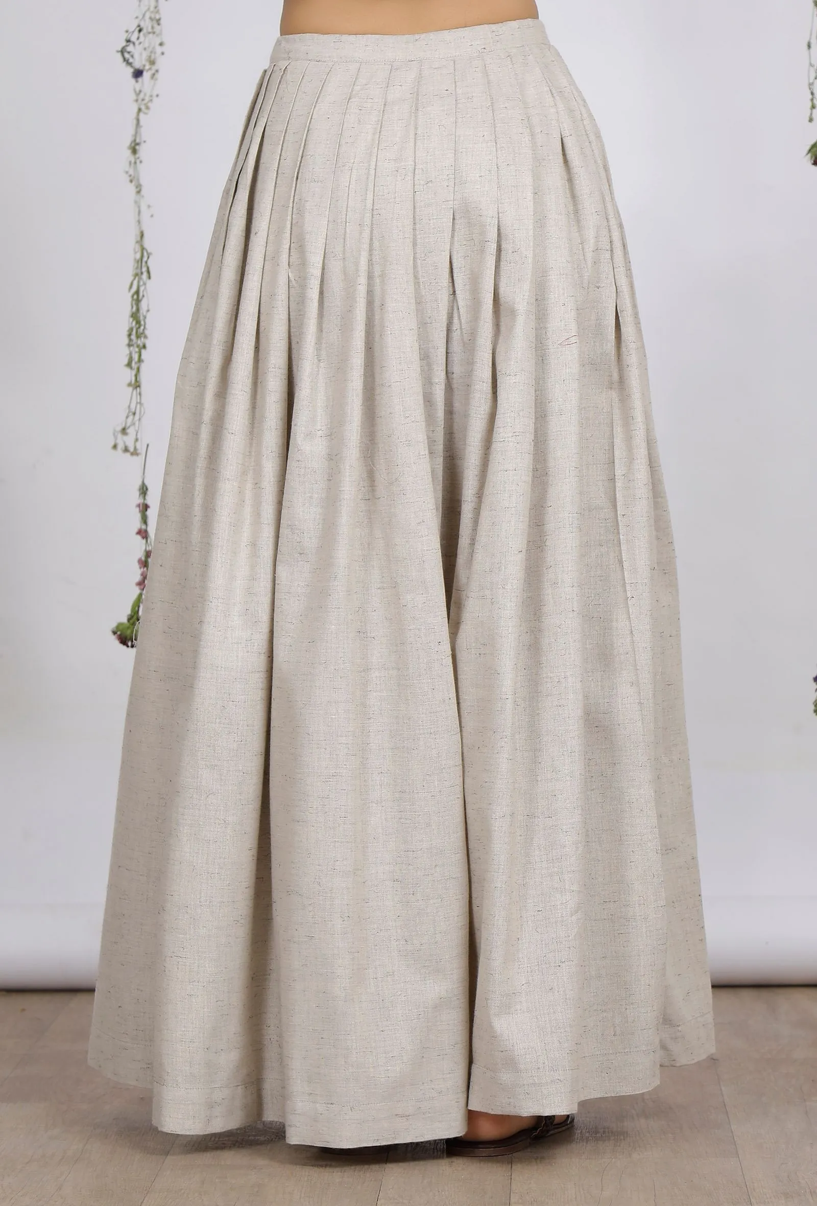 Beige Cotton Khaadi Pleated Skirt