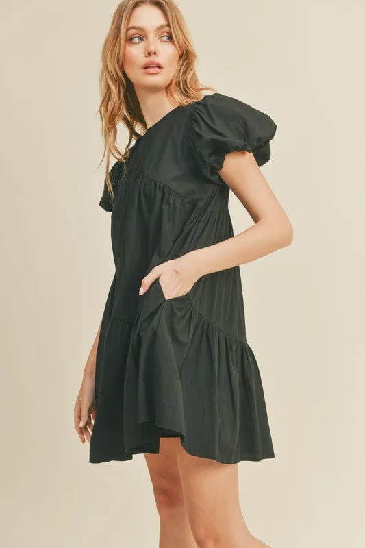 Black Asymmetric Babydoll Mini Dress