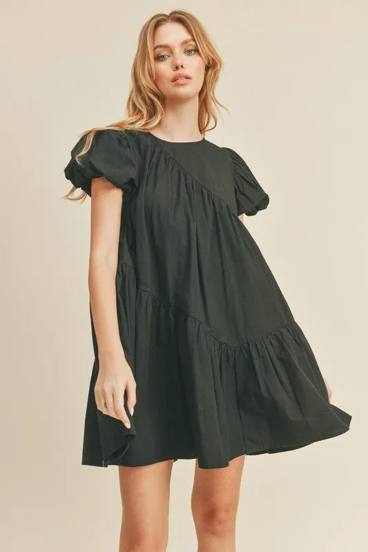 Black Asymmetric Babydoll Mini Dress