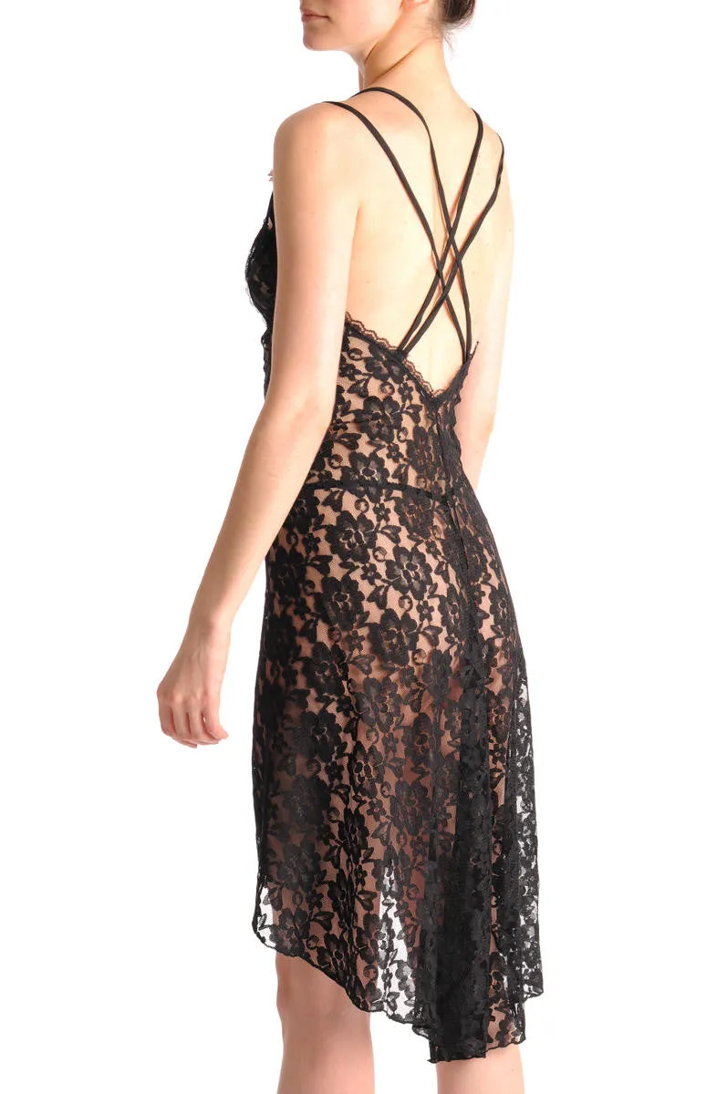 Black Lace Knee Length Evening Dress Babydoll & Matching Brief Set