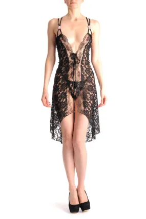 Black Lace Knee Length Evening Dress Babydoll & Matching Brief Set