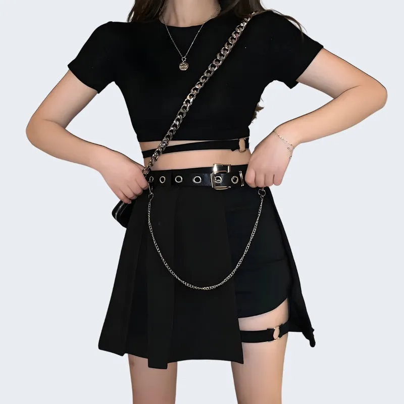 Black Mini Skirt With Belt