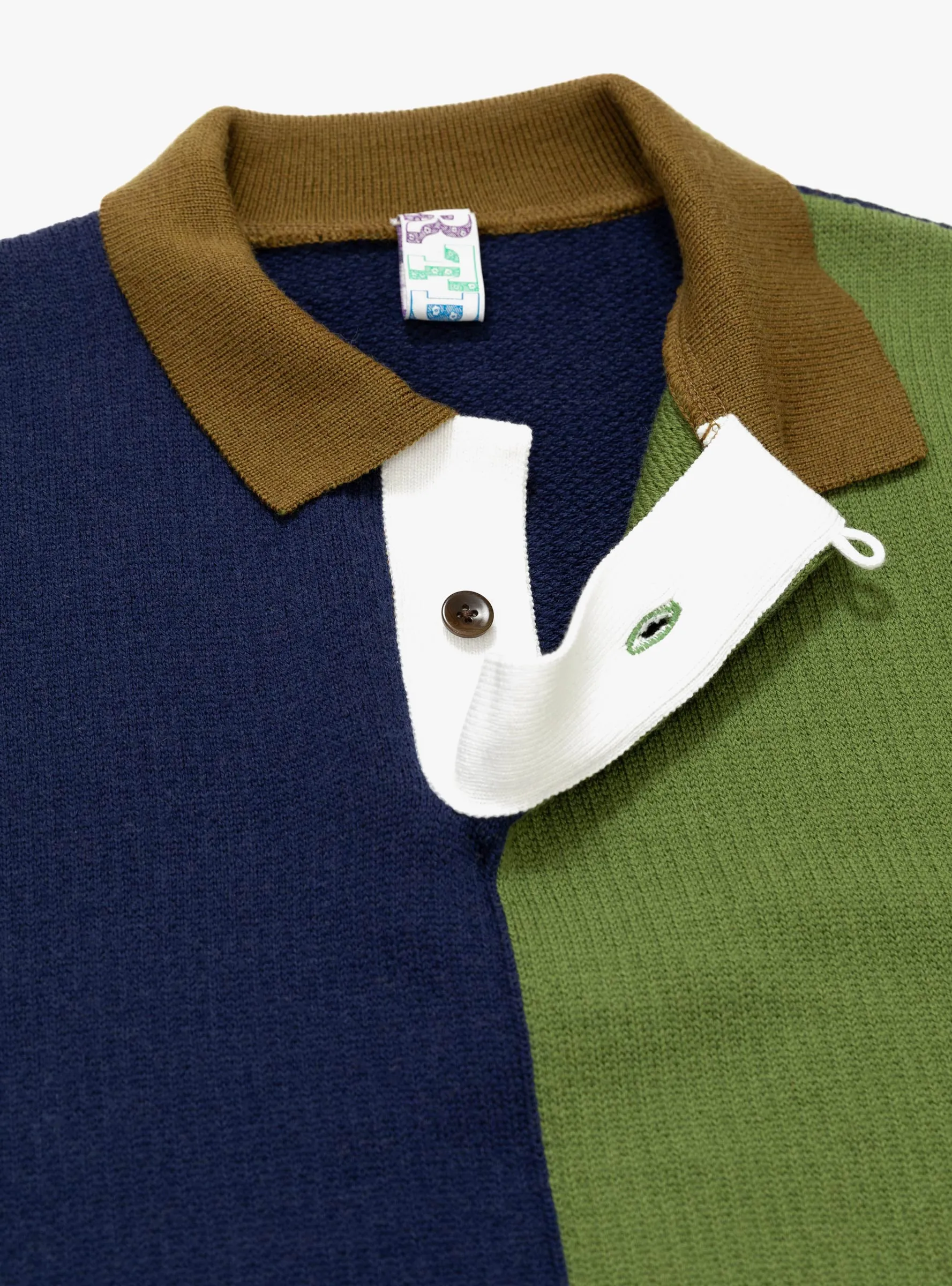 Block Polo Sweater Indigo & Green