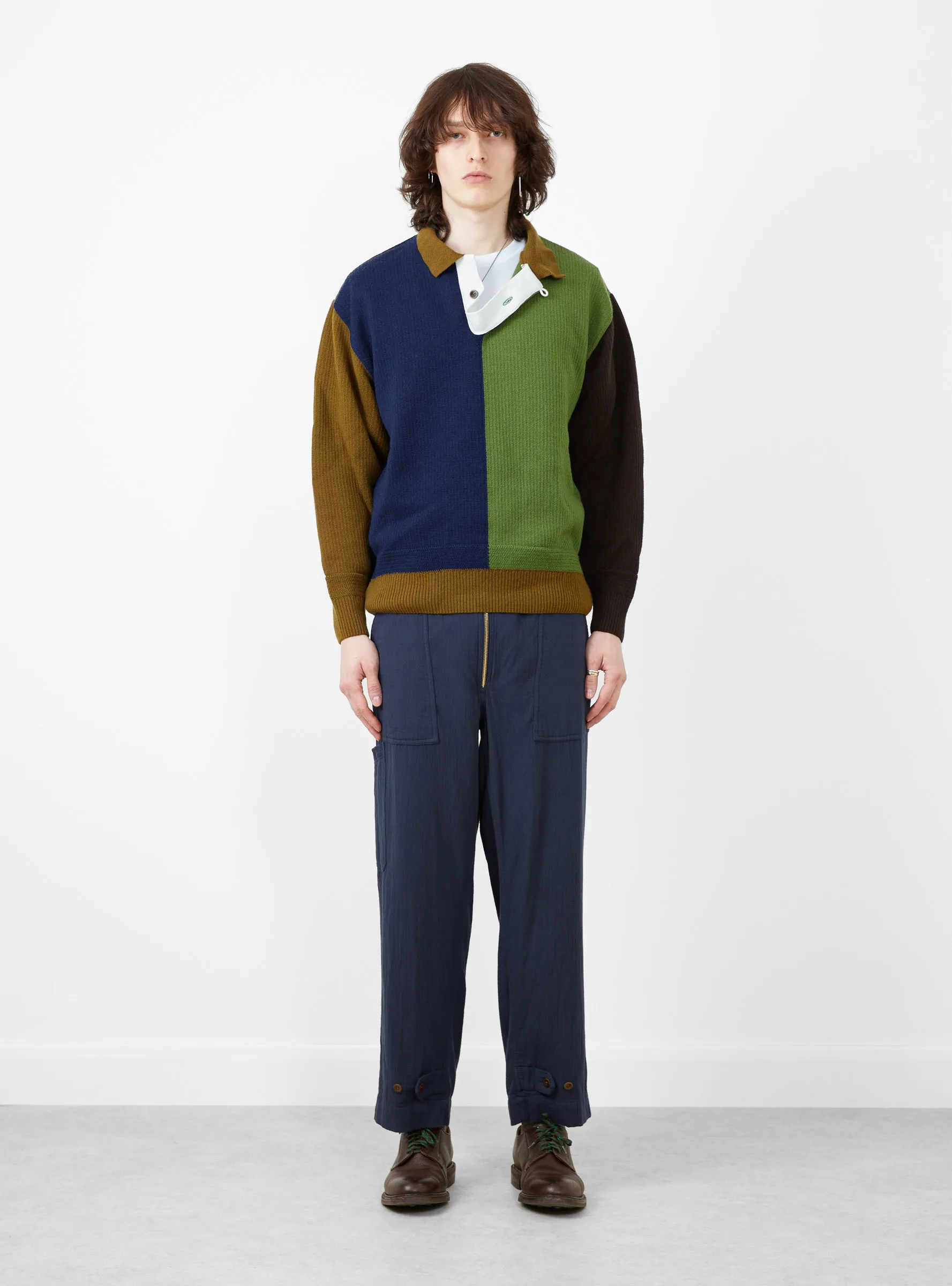 Block Polo Sweater Indigo & Green