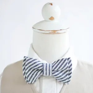 Boy's Bow Tie / Navy Linen Stripe