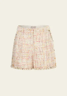 Braided-trim Slit-pocket Mixed Tweed Shorts