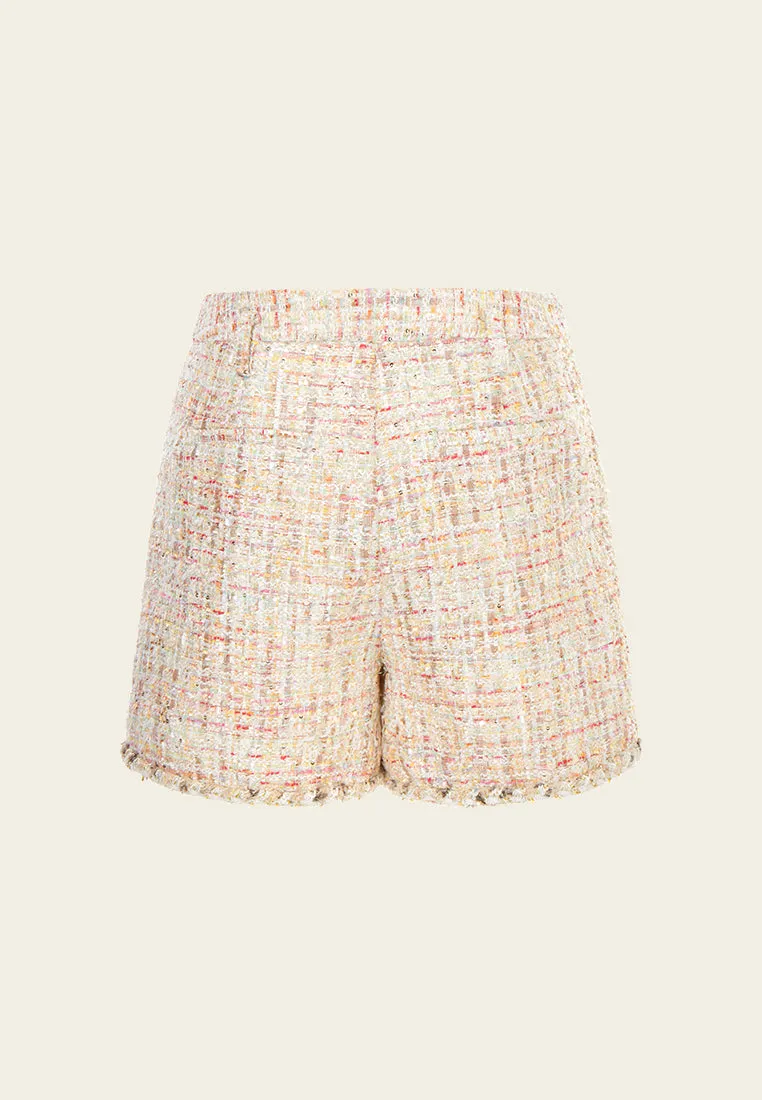 Braided-trim Slit-pocket Mixed Tweed Shorts