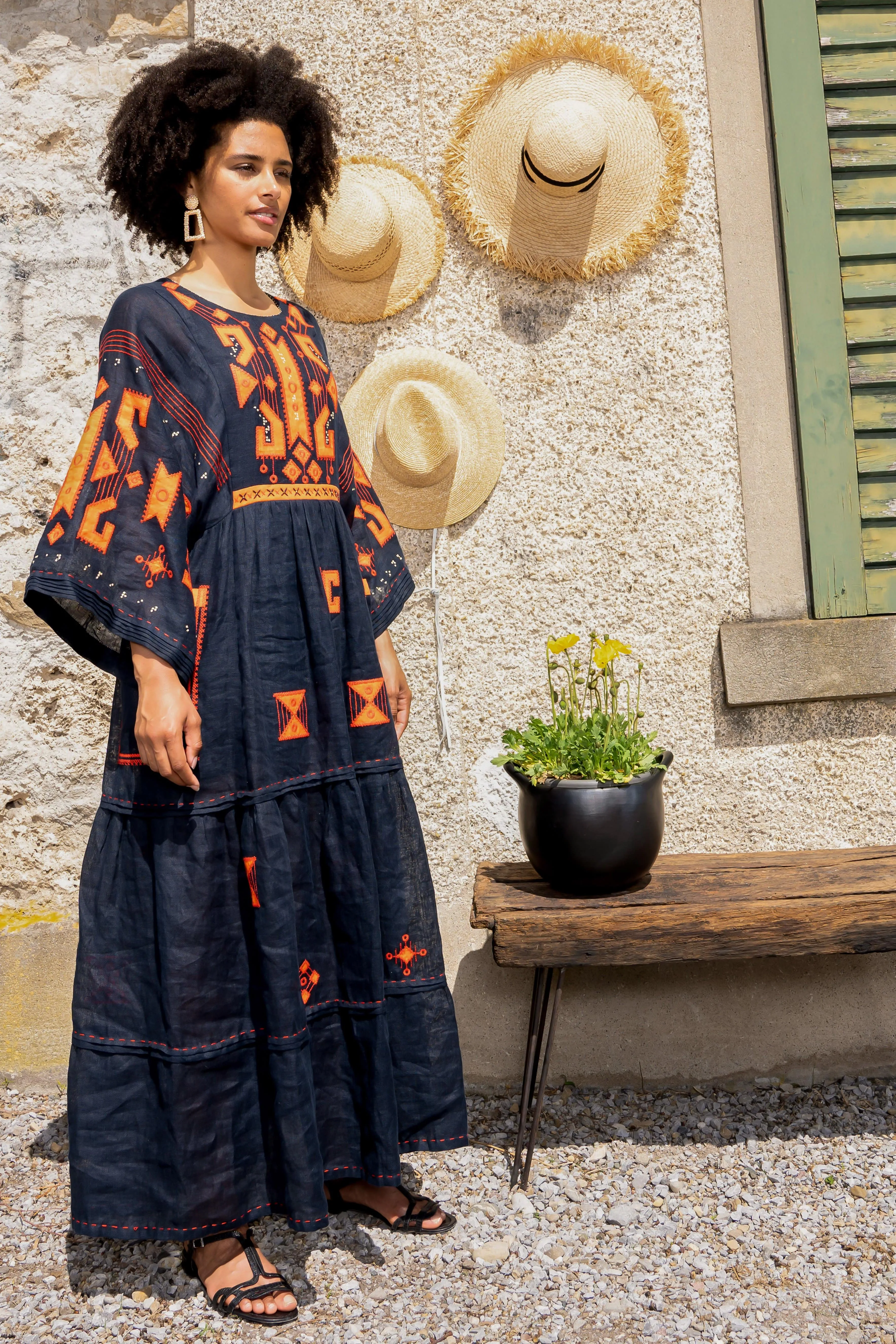 Braille Long Dress in Navy Blue - My Sleeping Gypsy