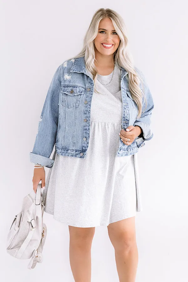 Brunch Bound Babydoll Dress In Grey Curves