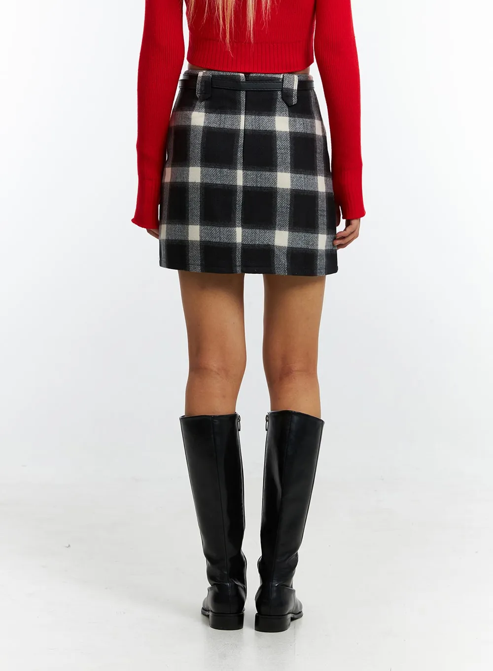 Buckle Plaid Mini Skirt IN322