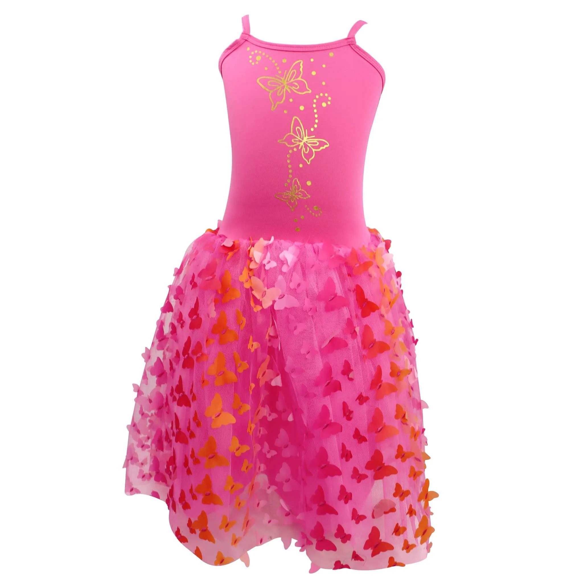 Butterfly Hot Pink & Gold Multi-layered Dress