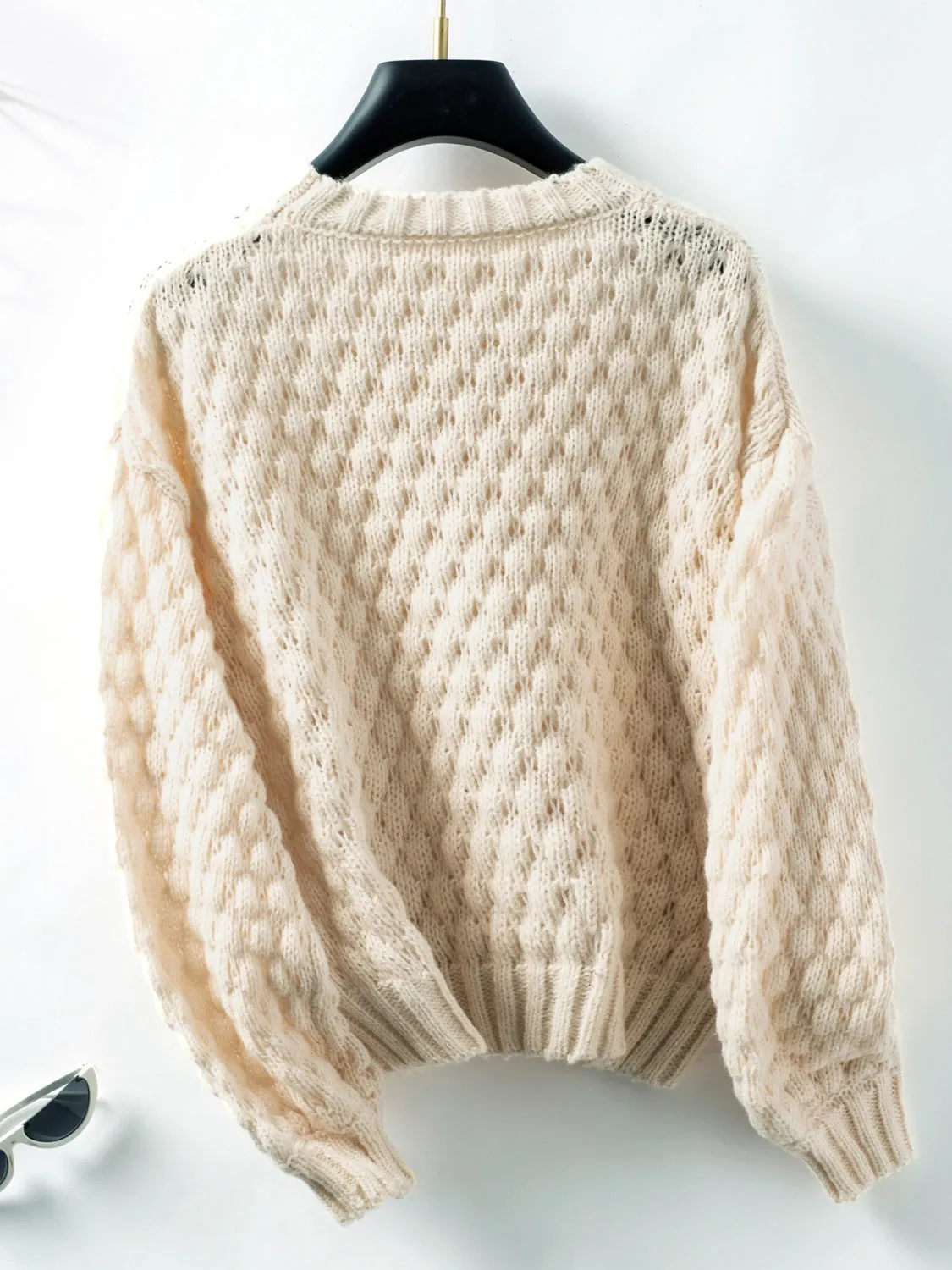 Cable-Knit Round Neck Long Sleeve Sweater | Sweater Weather | Cozy Fashion