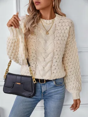 Cable-Knit Round Neck Long Sleeve Sweater | Sweater Weather | Cozy Fashion