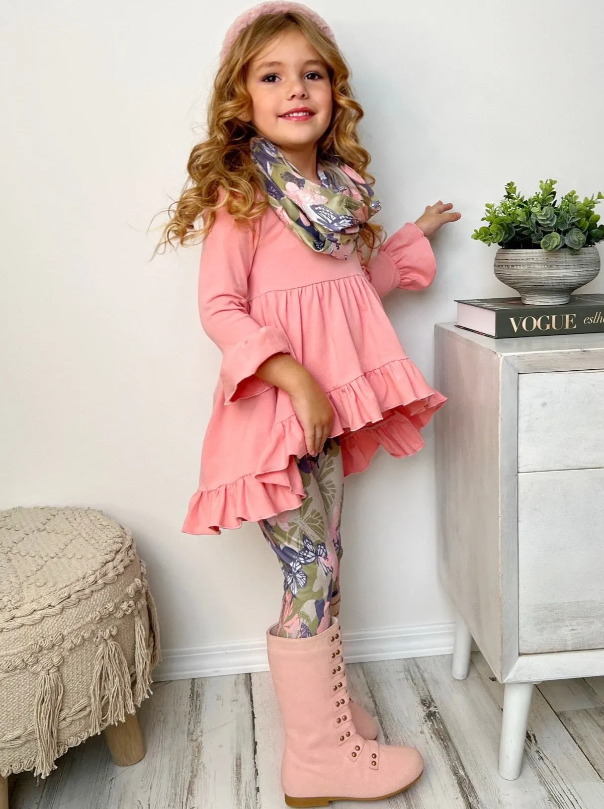 Camo Butterfly Cutie Tunic, Legging And Scarf Set