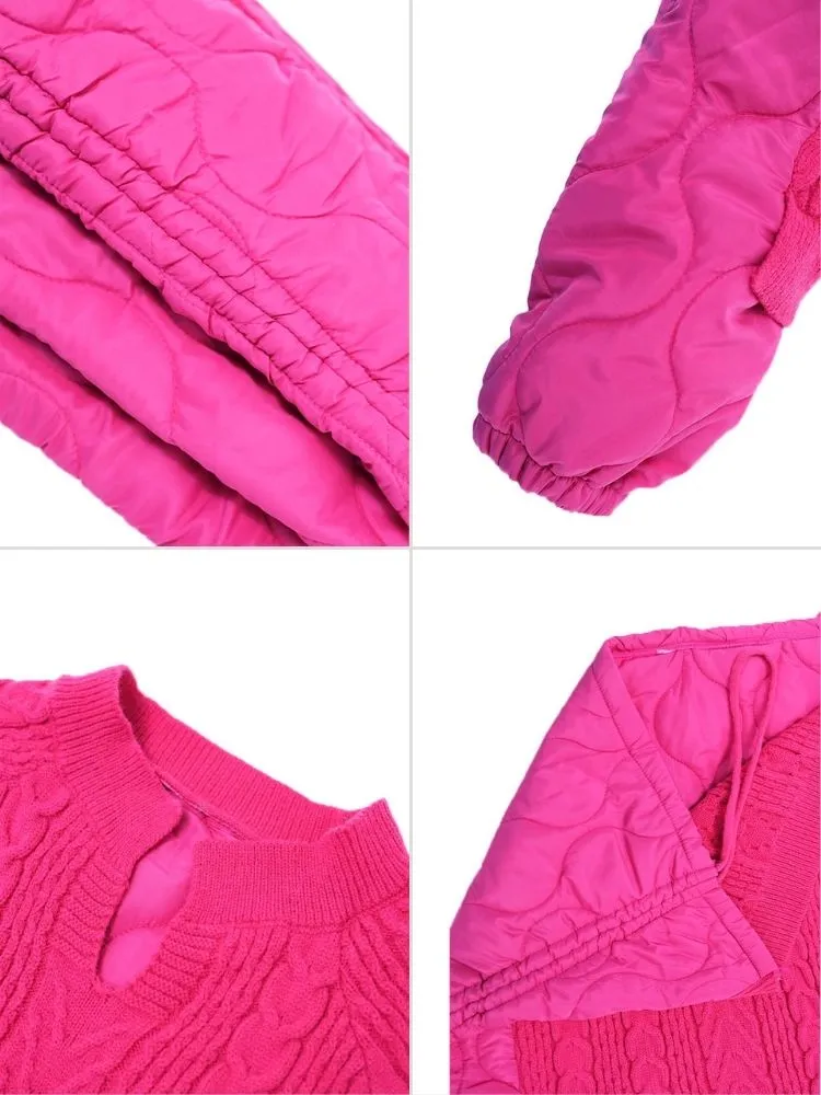 Casual Loose Fit Knit Drawstring Down Jacket Pullover