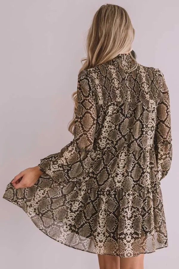 Champagne Showcase Snake Print Babydoll Dress