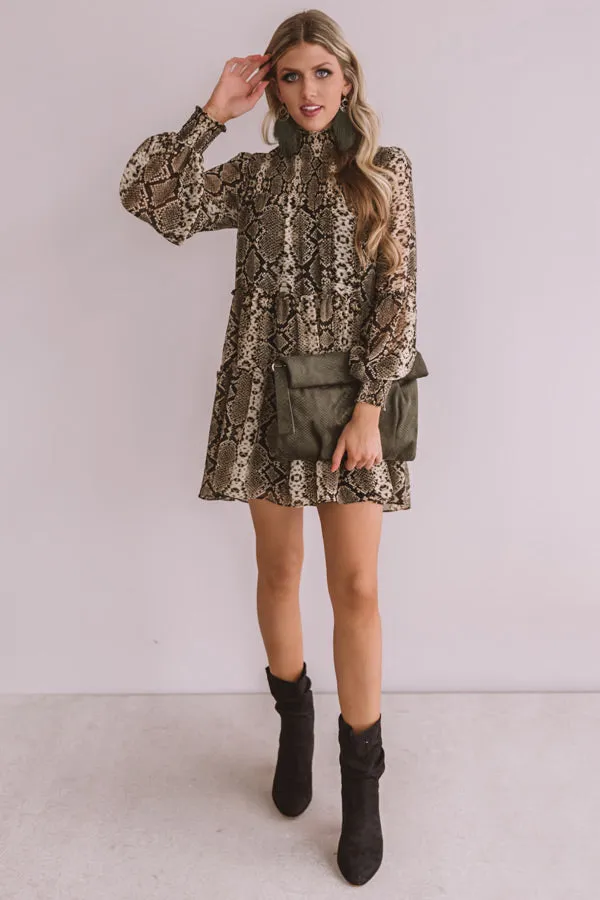 Champagne Showcase Snake Print Babydoll Dress