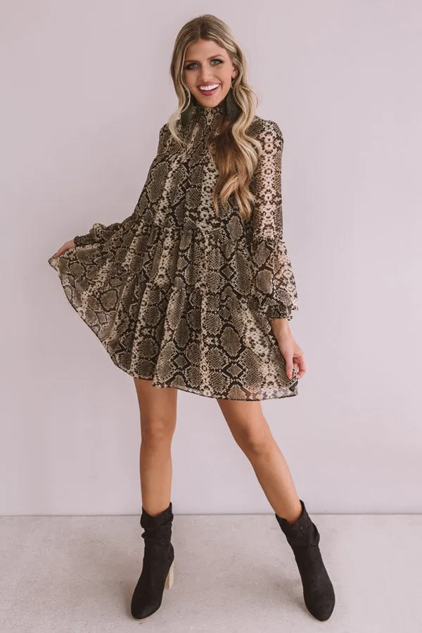 Champagne Showcase Snake Print Babydoll Dress