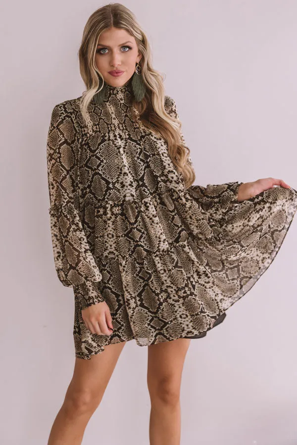 Champagne Showcase Snake Print Babydoll Dress